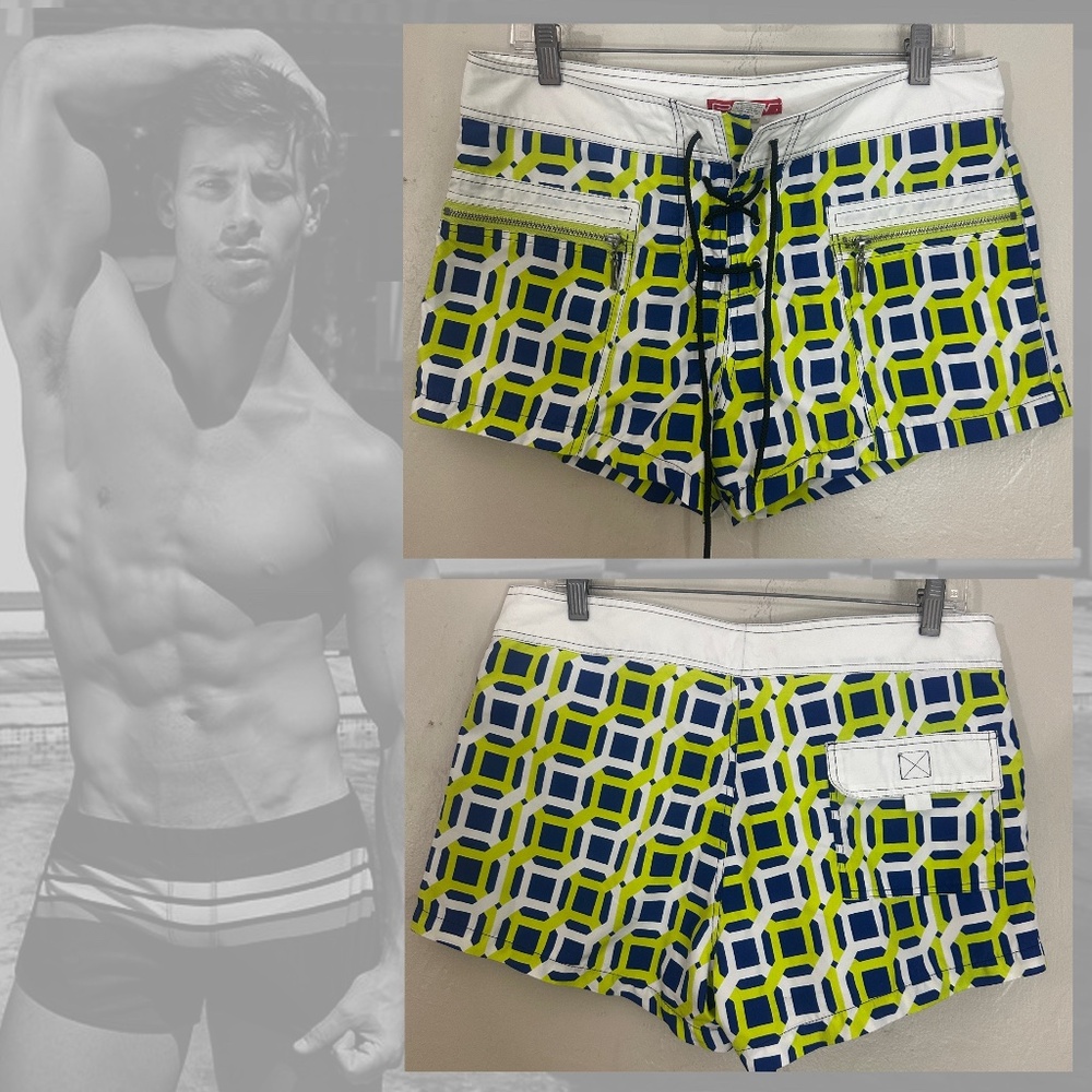 POV Swim Trunks Medium ~34" waist 3" inseam Gently worn Velcro closure